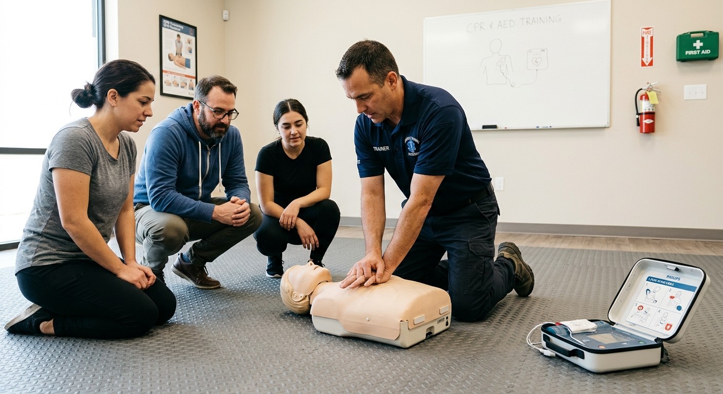 Instructor demostrando RCP y uso del DEA